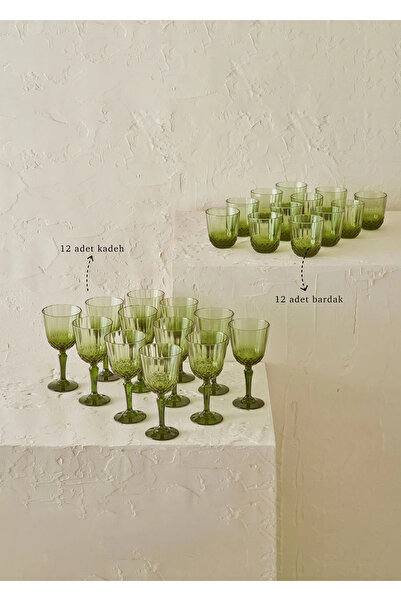 Bella Maison Colore Kesme Bardak-Kadeh Seti 24'lü Yeşil