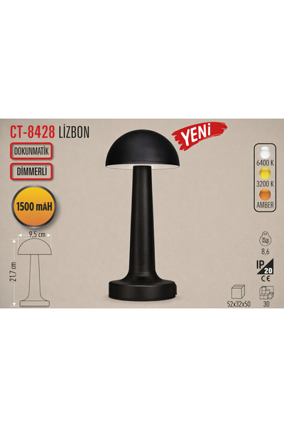 Cata CT-8428 Lizbon Serisi Şarjlı Masa Lambası – Siyah