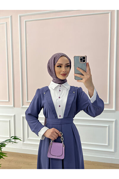 Esre Store فستان حجاب أرجواني - تفاصيل الياقة