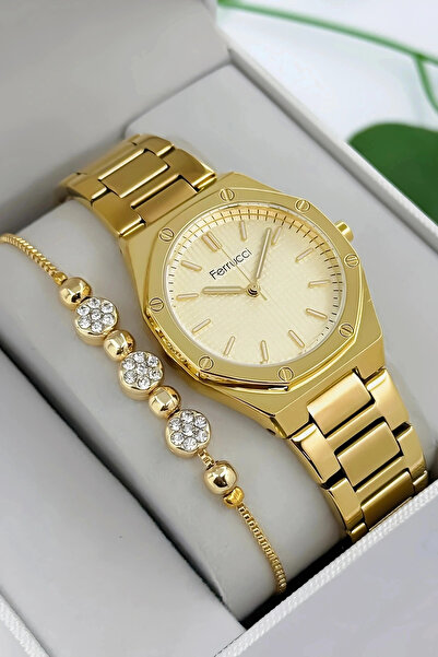 Ferrucci Steel Cord & Case Women Wrist Watch, 3Atm Water Resistant Gold Sdfer174