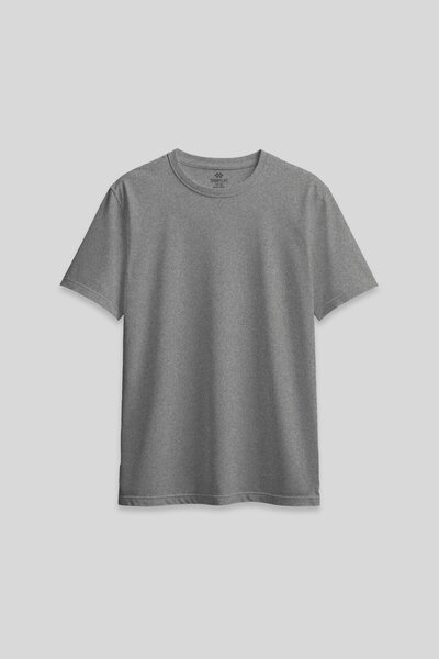 TOMMY LIFE Gri Melanj O Yaka Standart Fit Basic Kadın T-Shirt - 97311