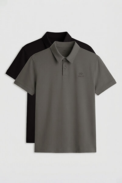 TOMMY LIFE Standard Fit Osnovni polo ovratnik 2-pak crni-Çağla muški T-shirt ...