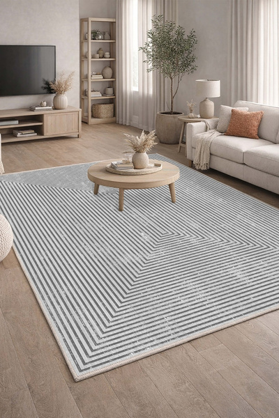 CENTER AVM Gri Halı Salon Halısı Makinede Yıkanabilir Halı Kaymaz Taban Halı