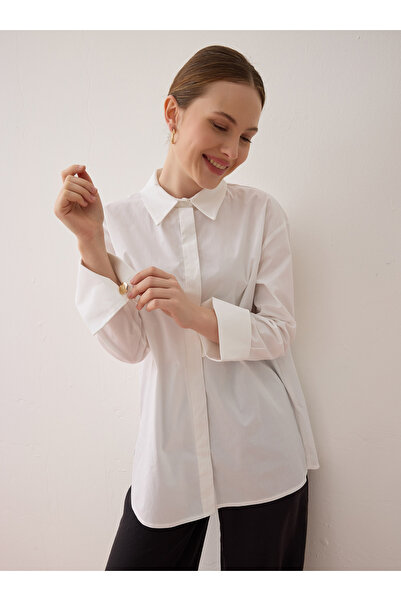 Benin Wide Cuff Hidden Placket Basic Shirt - White -