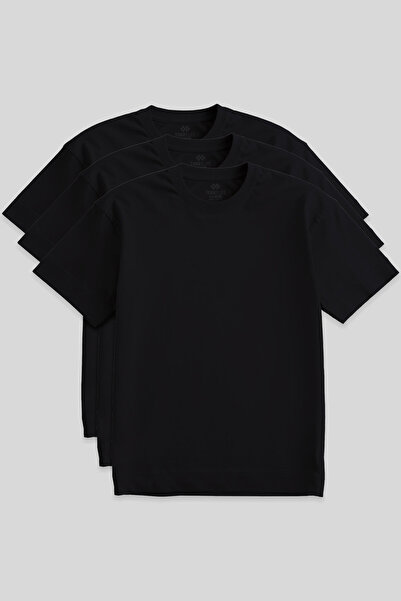 TOMMY LIFE Ανδρικό μπλουζάκι Basic O Neck Plus Size 3 Pack Μαύρο 88072