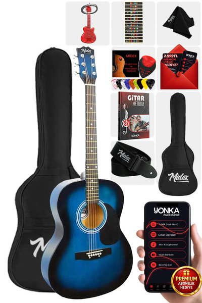Midex Rg-530bl Kaliteli Mavi 40 Inç Akustik Gitar Seti 4/4 Yetişkin