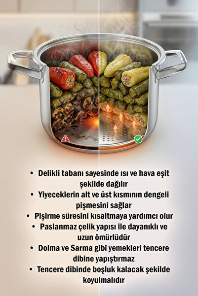 omilife 20 cm Paslanmaz Çelik Oval Delikli Model Tepsi Sarma Dolma Altlığı Pi...