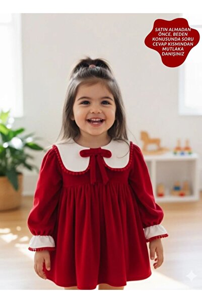 aysskids فستان عيد مميز بأكمام طويلة من المخمل الأحمر للفتيات الصغيرات من VALERY