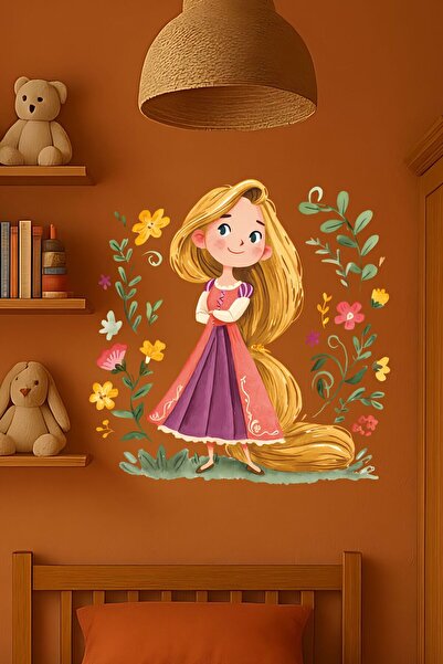 Aysha Tasarım Floral Long-Haired Girl Wall Sticker |   Children's Room Decor ...