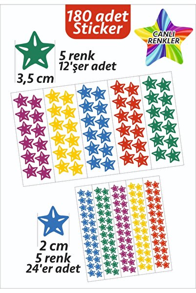 İstisna Karışık Yıldız Etiket 5 Renk Mor Yeşil Mavi Kırmızı Sarı 20-35 Mm Yıl...