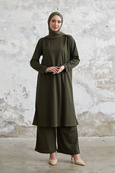 Esre Store طقم بنطلون تونيك حجاب مزدوج كاكي