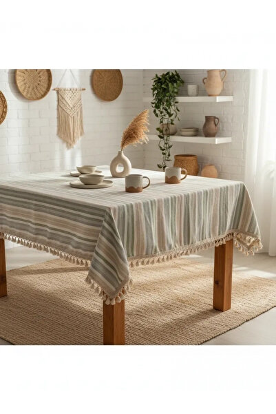 NDC HOME Lan Obojeni Prugasto Pompom Buldan Pletenje Stolnjak