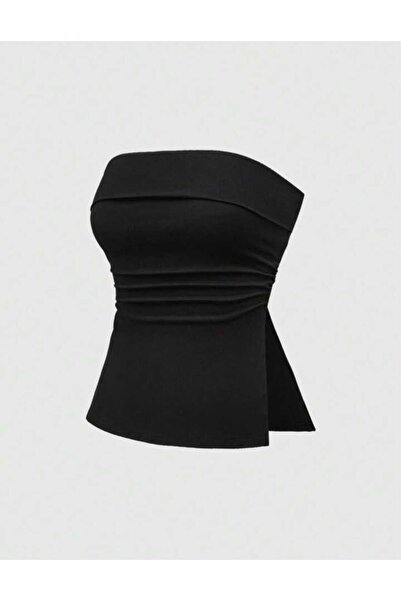 EVOA Bluză de damă, fără bretele, cu detaliu cu șliț și drapaj