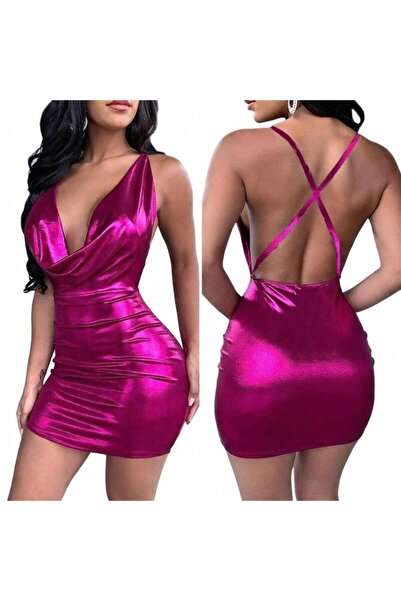 Hafif Giyim Fantezi Seksi Deri Görünümlü Göğüs ve Sırt Dekolteli Mini Elbise ...