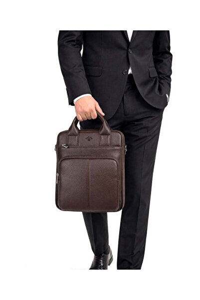 deri,se club Мъжка кафява 11,5-инчова чанта за таблет и лаптоп с презрамка за...