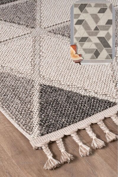 SANRUGS Home & Living Bukleli Modern İskandinav Bej Krem Makine Halısı Yolluk...