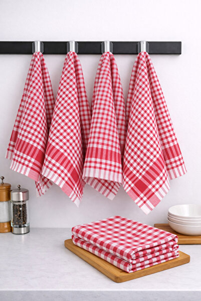 LilaMOON Set de 4 șervețele din bumbac de culoare roșie - carouri mici, cârpă...