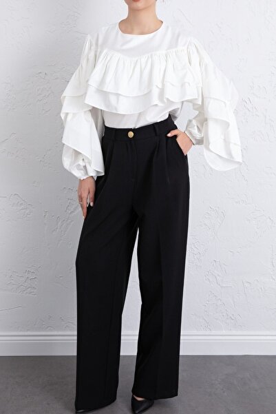 Modamorfo Flounce Sleeve Elastic Blouse -White