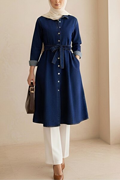 Modamorfo Дънки с колан и закопчалка по цялата дължина - индиго