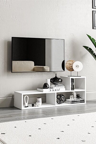 Hofga Bucak Çok Amaçlı Kitaplık Tv Ünitesi Beyaz