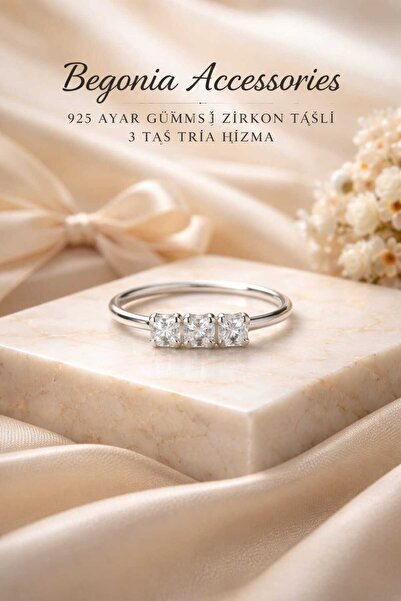 Begonia Accessories 925 ayar gümüş 3 taş halka hızma piercing