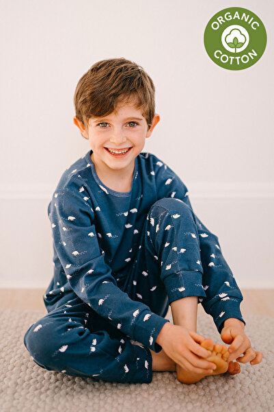 Antebies Organic Navy Blue Polar Bear Patterned Long Sleeve Boys' Pajama Set ...