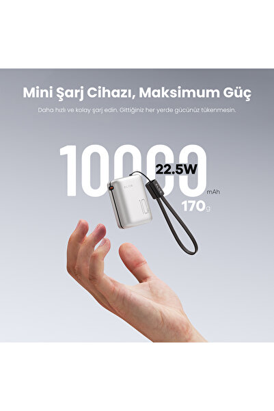 ZLOS MT10 22.5W 10000mAh Entegre Kablo Özellikli Mini Powerbank Taşınabilir Hızlı Şarj Cihazı