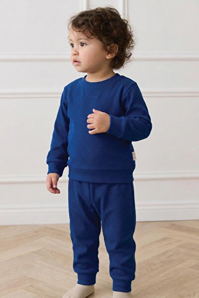 Cigit Be Cool Embroidered Sweatshirt Set 0-5 Years Cobalt Blue