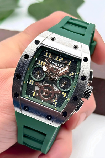 Ferrucci Function Erkek Kol Saati Silikon Kordon Bileklik Hediyeli 3atm Yeşil...