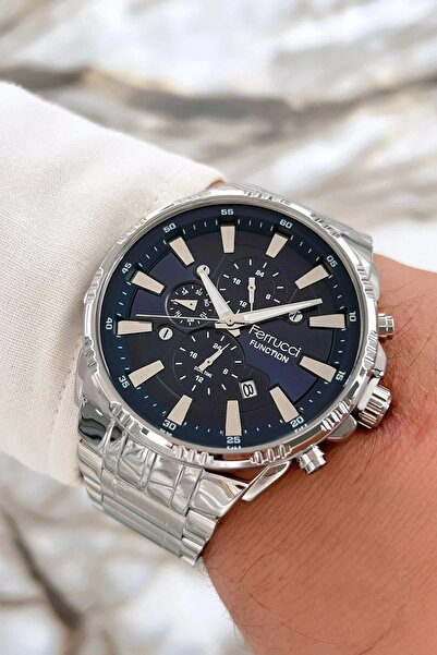 Ferrucci Gümüş-mavi Yeni Sezon Çelik Kordon Function Erkek Kol Saati Sdfer072