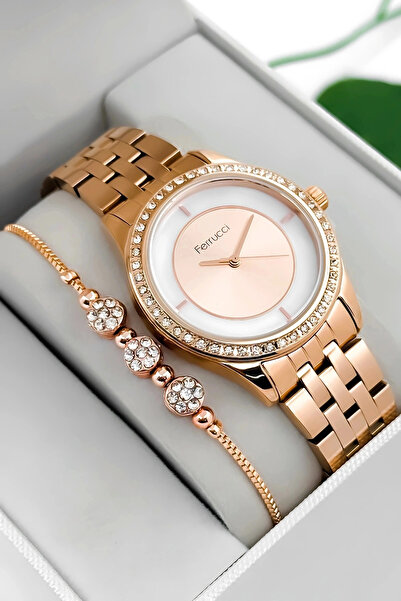 Ferrucci ساعة يد نسائية بسوار وعلبة من الفولاذ، مقاومة للماء حتى 3 ضغط جوي، و...