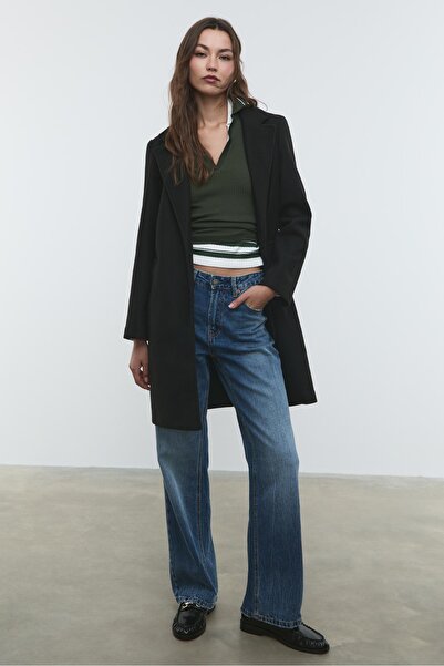 Stradivarius Soft Textured Buttoned Midi Coat