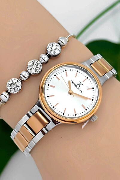 Daniel Klein Women's Wristwatch Rose-Silver Color Steel Band & Case Sddk094