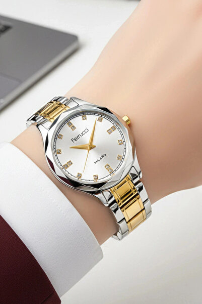 Ferrucci Steel Cord Steel Case Women Wrist Watch Silver-Gold Sdfer191
