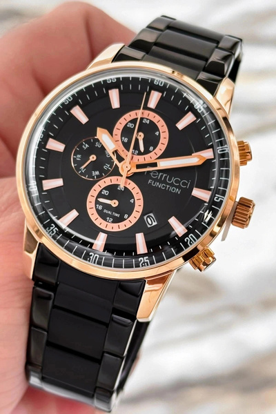 Ferrucci Function Men Wrist Watch Black Steel Band 3Atm Water Resistant Sdfer091