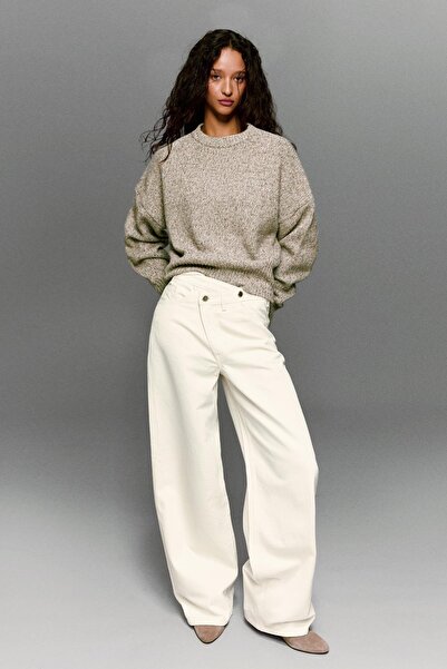 Bershka Çapraz bel detaylı yüksek bel geniş paça jean