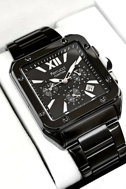 Ferrucci ساعة يد رجالية وظيفية، حزام فولاذي مقاوم للماء حتى 3 ضغط جوي، أسود S...