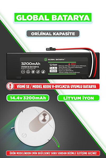 GLOBAL BATARYA Viomi Se Uyumlu Akıllı Robot Süpürge Bataryası 14.4v 3200mah P...