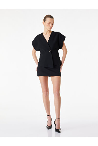 Koton Sleeveless Asymmetrical Double-Breasted Collar Vest with Metal Accessories