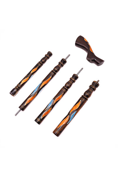 unbranded Ebony (Abanos) Walking Stick 95cm – Amber & Turquoise Inlay – Natur...