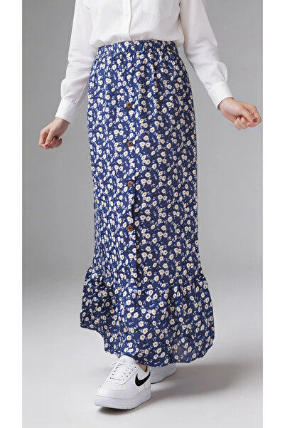 Aslında Look تنورة ماكسي من الفيسكوز بنقشة زهور باللون الأزرق الداكن - تنورة ...