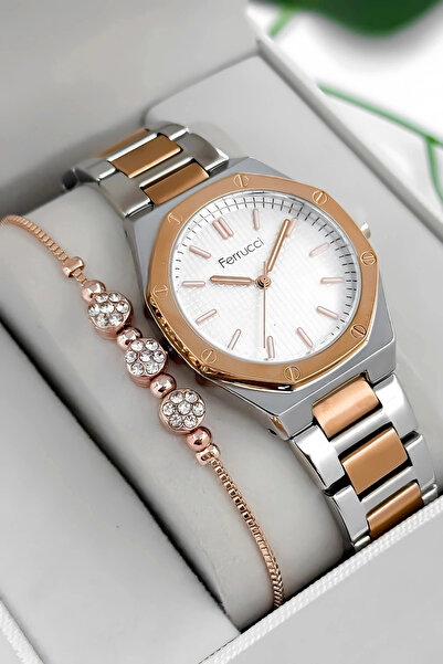 Ferrucci Steel Cord & Case Women Wrist Watch, 3Atm Water Resistant Rose-Silve...