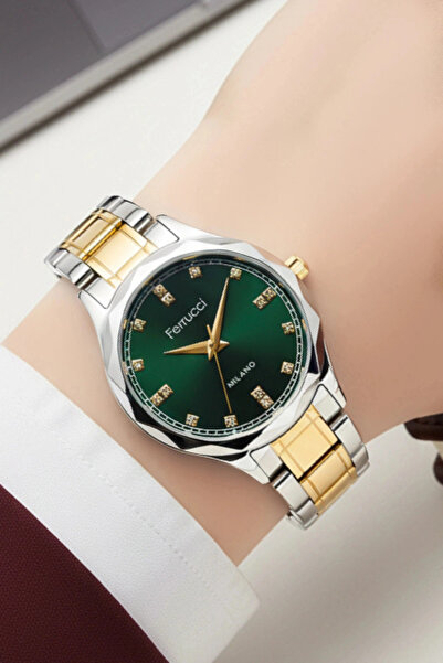 Ferrucci Steel Cord Steel Case Women Wristwatch Silver-Gold-Green Sdfer191
