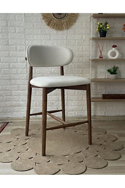 silla Concept Polo Bar Sandalyesi Teddy Krem Kumaş Ceviz Ahşap Ada Sandalye