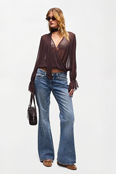 Bershka Uzun kollu kruvaze eşarp bluz