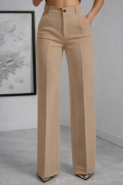 TRENDBUTİKOFFİCİAL Imported Double Face High Waist Pleated Palazzo Trousers
