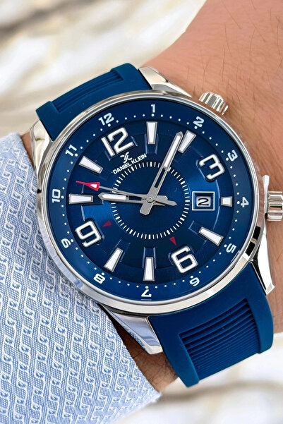 Daniel Klein Mineral Glass Blue Silicone Cord Men Wrist Watch with Calendar 3...