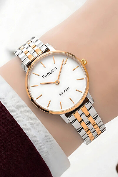 Ferrucci Steel Cord Steel Case Women Wrist Watch Silver-Rose Sdfer190
