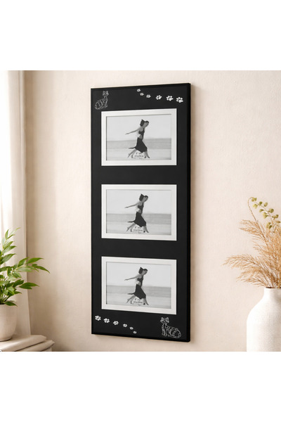 Cats By Luyano إطار صور على شكل قطط مكون من 3 قطع، إطار صور أسود بمرآة مقاس 1...