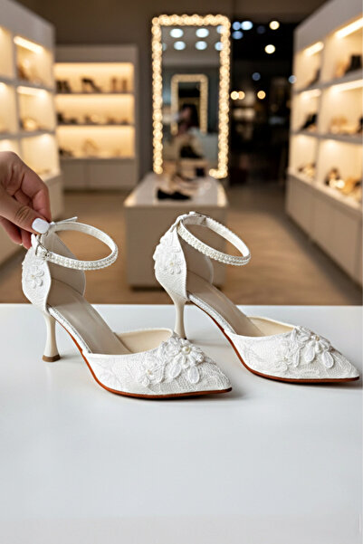 Modavien Women's 7 cm Pearl Laced Bridal Shoes (Full Fit)